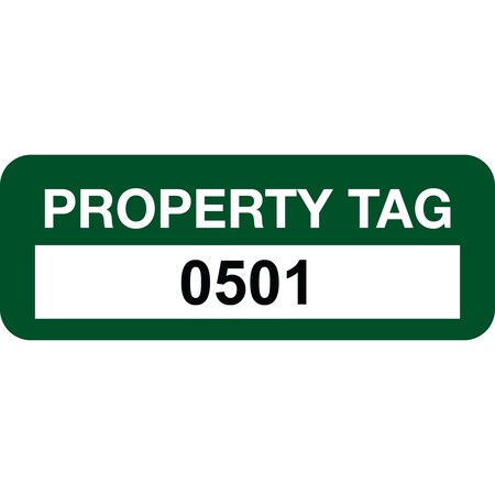 Lustre-Cal Property ID Label PROPERTY TAG Polyester Green 2in x 0.75in  Serialized 0501-0600, 100PK 253744Pe1G0501